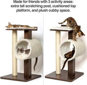 img 3 attached to 🐱 Modern Cat Tree House &amp; Tall Scratching Post (33&#34; Tall) by PetFusion. Stylish and Neutral Platforms with Espresso Finish