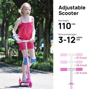 img 3 attached to Kids Scooter with Light Up Wheels - Perfect Christmas Birthday Gift for Ages 6-12, Boys and Girls - Easy Folding, Adjustable Handlebar, and Rear Brake - Ideal for Ages 3-5