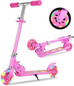 img 4 attached to Kids Scooter with Light Up Wheels - Perfect Christmas Birthday Gift for Ages 6-12, Boys and Girls - Easy Folding, Adjustable Handlebar, and Rear Brake - Ideal for Ages 3-5