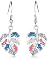 🌈 stunning ecolvant opal colorful leaves sterling silver dangle earrings - ideal for women, girls, birthday party, and fashion logo