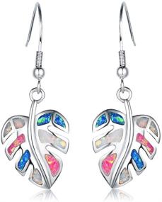 img 4 attached to 🌈 Stunning ECOLVANT Opal Colorful Leaves Sterling Silver Dangle Earrings - Ideal for Women, Girls, Birthday Party, and Fashion