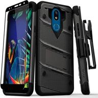 📱 zizo bolt series lg k40 case with kickstand & belt clip holster - military-grade drop protection, metal gray black, compatible with lg harmony 3 logo