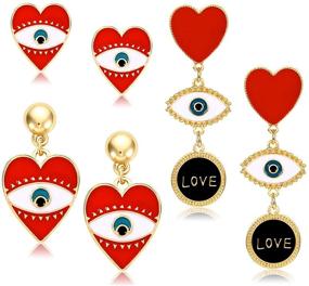 img 4 attached to 💖 Stunning NVENF Heart Earrings – Red Enamel Evil Eye LOVE Studs for Valentine’s Day Gift