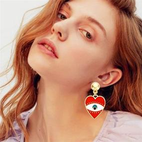 img 2 attached to 💖 Stunning NVENF Heart Earrings – Red Enamel Evil Eye LOVE Studs for Valentine’s Day Gift