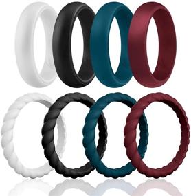 img 2 attached to 👰✨ Affordable Thin Braided Stackable Silicone Rubber Wedding Bands for Women by ROQ - Available in 8, 4 &amp; 2 Packs and Singles