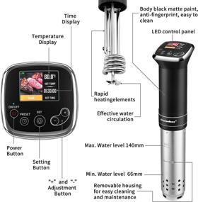 img 2 attached to 🔥 Sous-Vide Immersion-Circulator Precision Cooker - 1100W IPX7 Water-resistant, Enhanced Chip for Accurate Temperature Control, Vibrant LCD Display, Storage Bag and 10 Vacuum Sealer Bags Included