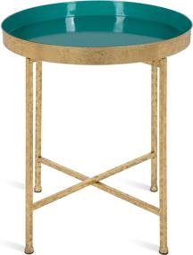 img 2 attached to 🟢 Teal and Gold Foldable Round Accent Table by Kate and Laurel - 18.25" x 18.25" x 22" - Modern Minimalist Design with Detachable Magnetic Tabletop