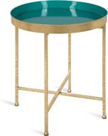 🟢 teal and gold foldable round accent table by kate and laurel - 18.25" x 18.25" x 22" - modern minimalist design with detachable magnetic tabletop logo