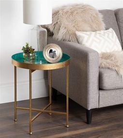 img 1 attached to 🟢 Teal and Gold Foldable Round Accent Table by Kate and Laurel - 18.25" x 18.25" x 22" - Modern Minimalist Design with Detachable Magnetic Tabletop