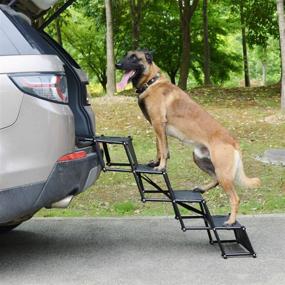 img 2 attached to 🐾 Domaker 4/5 Steps Pet Stairs 30 Inches High: Sturdy, Foldable, Lightweight - Ideal for Cars, SUVs, Jeeps, Trucks. Portable with Shoulder Strap in Black
