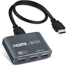 img 4 attached to 🔀 Алюминиевый HDMI2.0b переключатель 3 порта @ 60 Гц, avedio links 3 в 1 выход HDMI переключатель, поддерживает HDCP 2.2, UltraHD, HDR 10, 18Gbps, 4K HDMI селекторный переключатель для игровых консолей, Fire Stick