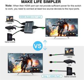 img 1 attached to 🔀 Алюминиевый HDMI2.0b переключатель 3 порта @ 60 Гц, avedio links 3 в 1 выход HDMI переключатель, поддерживает HDCP 2.2, UltraHD, HDR 10, 18Gbps, 4K HDMI селекторный переключатель для игровых консолей, Fire Stick