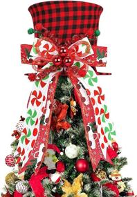 img 4 attached to 🎁 HMASYO Gift for Mom: Festive Red Plaid Velvet Bowler Derby Hat Tree Topper - Extend Holiday Cheer with Candy Bowknot Ribbon Decorations!