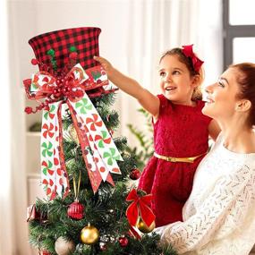 img 1 attached to 🎁 HMASYO Gift for Mom: Festive Red Plaid Velvet Bowler Derby Hat Tree Topper - Extend Holiday Cheer with Candy Bowknot Ribbon Decorations!