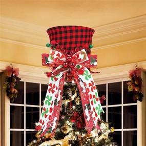 img 3 attached to 🎁 HMASYO Gift for Mom: Festive Red Plaid Velvet Bowler Derby Hat Tree Topper - Extend Holiday Cheer with Candy Bowknot Ribbon Decorations!