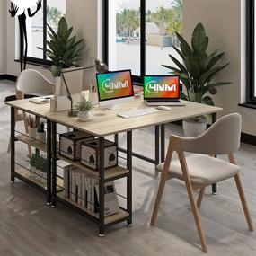 img 2 attached to Space-Saving 4NM Computer Desk with 2-Tier Bookshelf: Multipurpose 🖥️ Home Office Writing Workstation and Study Table in Natural and Black