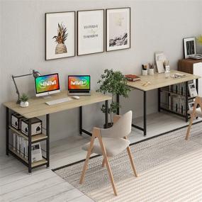 img 3 attached to Space-Saving 4NM Computer Desk with 2-Tier Bookshelf: Multipurpose 🖥️ Home Office Writing Workstation and Study Table in Natural and Black