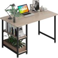 space-saving 4nm computer desk with 2-tier bookshelf: multipurpose 🖥️ home office writing workstation and study table in natural and black logo