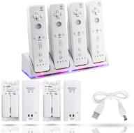🎮 vtone 4-in-1 charging station for wii remotes - controller charger dock with 4pcs 2800mah rechargeable battery pack (white) logo