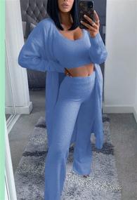 img 2 attached to 🛍️ Fuzzy Women's Lounge Sets: Tank Top, Wide Leg Pants, Cardigan Jacket - Shop TOLENY's Cozy 3 Piece Pajama Set