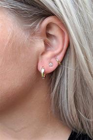 img 3 attached to 18K Gold Plated Sterling Silver Small Hoop Earrings Ring Cuff Ear Huggies for Minimalist Second Hole and Cartilage Piercings