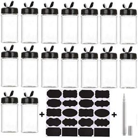 img 4 attached to 🌶️ 16-Pack Clear Plastic Spice Jars with Black Cap and Chalkboard Labels – Ideal for Storing Spices, Herbs, and Powders with Chalk Marker Included