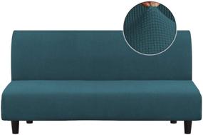 img 4 attached to 🛋️ Turquoize Stretch Futon Cover: Premium Armless Sofa Bed Slipcover for Ultimate Furniture Protection with Elastic Bottom & Plush Jacquard Fabric in Deep Teal