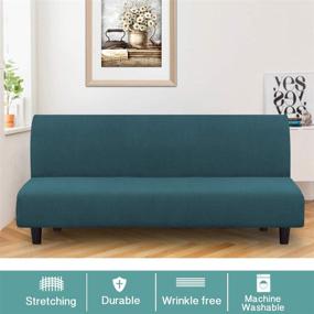 img 3 attached to 🛋️ Turquoize Stretch Futon Cover: Premium Armless Sofa Bed Slipcover for Ultimate Furniture Protection with Elastic Bottom & Plush Jacquard Fabric in Deep Teal