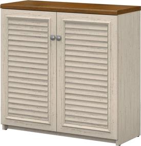 img 4 attached to 🔍 Optimized Search: Fairview Small Storage Cabinet with Doors in Antique White and Tea Maple by Bush Furniture