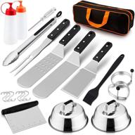 🥘 hasteel 14-piece stainless steel griddle accessories kit with carrying bag - heavy duty spatulas, melting domes, scraper for outdoor teppanyaki bbq - dishwasher safe logo