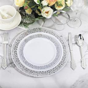 img 1 attached to 🍽️ Supernal 300-Piece Silver Dinnerware Set for Christmas, Plastic Silverware, Ideal for Weddings, Catering Events, and Parties – Includes 60 Dinner Plates, 60 Salad Plates, 60 Forks, 60 Knives, 60 Spoons