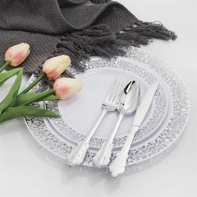 img 2 attached to 🍽️ Supernal 300-Piece Silver Dinnerware Set for Christmas, Plastic Silverware, Ideal for Weddings, Catering Events, and Parties – Includes 60 Dinner Plates, 60 Salad Plates, 60 Forks, 60 Knives, 60 Spoons