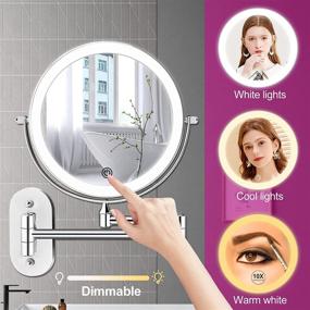 img 2 attached to 💄 Enhance Your Bathroom Routine with a Stylish Wall Mounted Makeup Mirror: 8 Inch Double-Sided Lighted Bathroom Mirror with 3 Color Lights, 1X 10X Magnification, Sensor Touch Dimmable, and 360 Degree Rotation - Chrome Finish