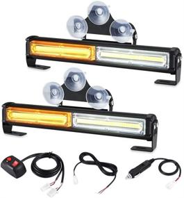 img 4 attached to Amber White Emergency Strobe Light Bar with Suction Cup Brackets for Trucks, Safety Cars, and Construction Vehicles - 2 in 1 Sync Flashing LED, AT-HAIHAN Windshield Dash Deck Safety Flashing