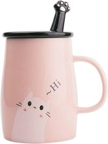 img 4 attached to 🐱 Angelice Home Pink Cute Cat Mug - Ceramic Coffee Mug with Stainless Steel Spoon, Novelty Gift for Crazy Cat Lady