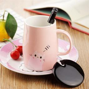 img 3 attached to 🐱 Angelice Home Pink Cute Cat Mug - Ceramic Coffee Mug with Stainless Steel Spoon, Novelty Gift for Crazy Cat Lady