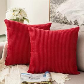 img 4 attached to MIULEE Pack of 2, Christmas Corduroy Soft Solid Decorative Square Throw Pillow Covers Set Cushion Cases Pillowcases for Sofa Bedroom Car 18 x 18 Inch 45 x 45 cm, Red Christmas