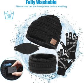 img 1 attached to Bluetooth Beanie Set with HD Speaker: 4-in-1 Hat, Gloves, Mask, Neck Warmer - Black