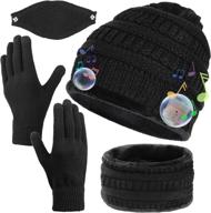 bluetooth beanie set with hd speaker: 4-in-1 hat, gloves, mask, neck warmer - black logo