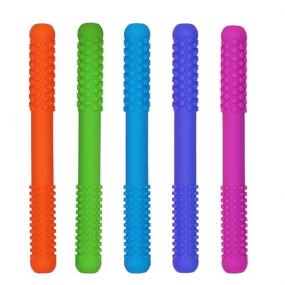 img 4 attached to Silicone Baby Teething Tubes for Infant Boys and Girls (5 Pack), Hollow Teether Straws for Nursing, Biting, and Chewing with Built-in Teething Relief, Toddlers' Teething Straws