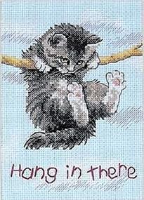 img 2 attached to 🐱 Charming Hang in There Cat Cross Stitch Kit - 14 Count Light Blue Aida, 5x7 inches