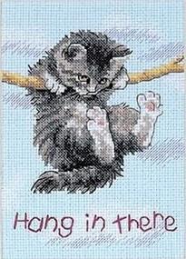 img 1 attached to 🐱 Charming Hang in There Cat Cross Stitch Kit - 14 Count Light Blue Aida, 5x7 inches