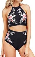 👙 seaselfie women's flattering high neck scalloped swimsuit: 2 piece halter floral bikini bathing suit with high waisted bottom logo