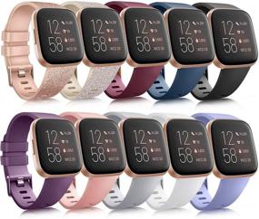 img 4 attached to 📱 10 Pack Silicone Bands for Fitbit Versa 2 / Versa/Versa Lite/Versa SE - Classic Soft Replacement Sport Wristbands Accessories for Women Men (Small, 10 Pack B)