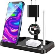 🔌 4 в 1 беспроводная зарядная станция docking station - быстрая зарядка для часов серии se/6/5/4/3/2/1, airpods pro, apple pencil, iphone 12/11/pro max/xr/xs max/x (включает адаптер qc 3.0) логотип