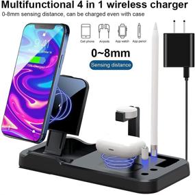 img 3 attached to 🔌 4 в 1 беспроводная зарядная станция Docking Station - быстрая зарядка для часов серии SE/6/5/4/3/2/1, AirPods Pro, Apple Pencil, iPhone 12/11/Pro Max/Xr/Xs Max/X (включает адаптер QC 3.0)