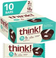 🍫 think! high protein bars - chocolate & creme cupcake, 18g protein, 2g sugar, no artificial sweeteners, non-gmo, 2.1 oz bar (10 count) logo