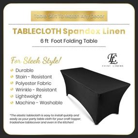 img 3 attached to Black 6ft Rectangular Spandex Linen Tablecloth - Fitted Cover for 6 Foot Folding Table, Ideal for Weddings, Banquets, and Events