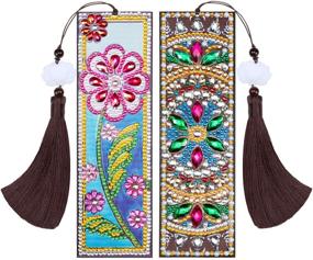 img 4 attached to 🎁 Valentine's Day Graduation Birthday Embroidery Arts Crafts - Set of 2 DIY Beaded Bookmarks with Diamond Painting, Floral Printing, and Leather Tassel