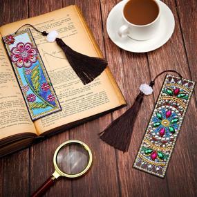 img 1 attached to 🎁 Valentine's Day Graduation Birthday Embroidery Arts Crafts - Set of 2 DIY Beaded Bookmarks with Diamond Painting, Floral Printing, and Leather Tassel